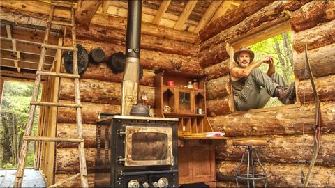 Half a Roof, Wood Stove Installation | Building an Off Grid Log Cabin Alone in the Wilderness, Ep21