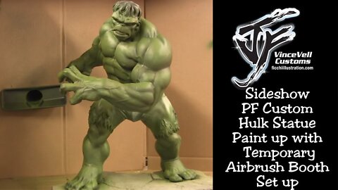 Sideshow PF Hulk Statue Paint up with Temporary Airbrush Booth Set up