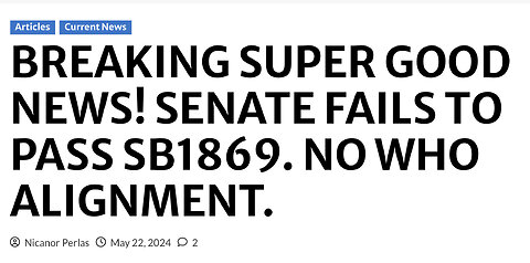 Philippines Senate Fails to Pass SB1869. NO W.H.O. ALIGNMENT. - Covid Call To Humanity