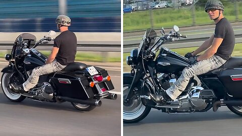 Man looks super cool riding his motorcycle on adaptive cruise control