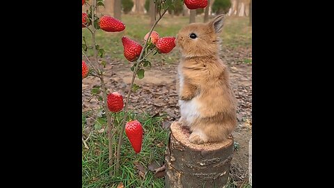 Funny Rabbit eating strawberries😍