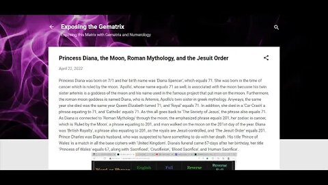 Princess Diana's Death, Diana the Roman Moon Goddess, the Cancer Zodiac, and Moon Landing #gematria