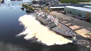 Spectacular aerial footage of U.S. Navy's LCS 15 launch