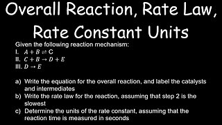 Overall Reaction, Rate Law, Rate Constant Units, Example - Chemistry