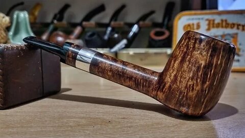 LCS Briars pipe 585 Non Filtered! Lovat with silver band and green/black ebonite stem