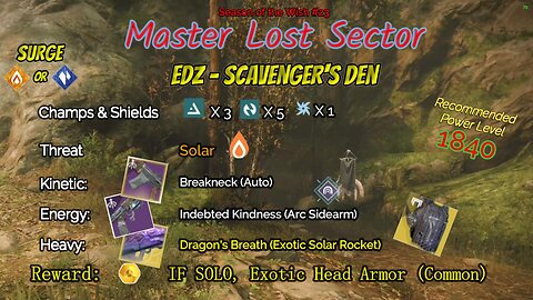 Destiny 2 Master Lost Sector: EDZ - Scavenger's Den on my Stasis Titan 3-3-24