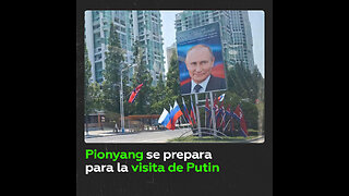 Adornan Pionyang con banderas rusas ante la llegada de Putin