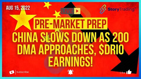 8/15/22 PreMarket Prep: China Slows Down as 200 DMA Approaches, $DRIO Earnings!