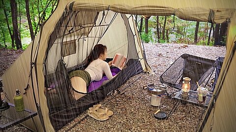 Solo Camping in Heavy Rain - Sudden Heavy Rain Tent , Relaxing , ASMR