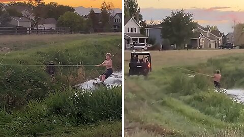 Homemade Waterski Adventure In Backyard Ditch