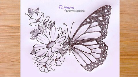 Creative Art || How to draw a combination of butterflies and flowers || Step by step Pencil Sketch