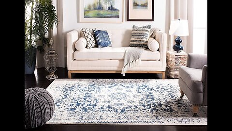 SAFAVIEH Madison Collection Area Rug - 8' x 10', Cream & Navy, Snowflake Medallion Distressed Design