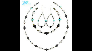 Natural turquoise and onyx with Black Rutilated Quartz gemstone beads Crystal Multi Stone