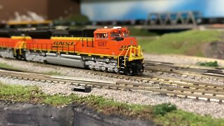 N Scale BLI SD70aces leaving the area with all the locals with DPU.