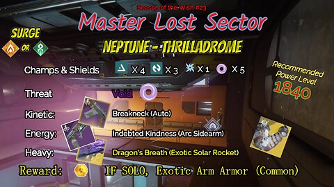 Destiny 2 Master Lost Sector: Neptune - Thrilladrome on my Stasis Titan 3-1-24