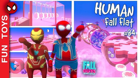 Human Fall Flat: Homem Aranha e Homem de Ferro em uma fase estilo FALL GUYS só que tudo ROSA!!! #34