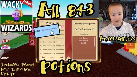 AndersonPlays Roblox Wacky Wizards All Potions - All 843 Potions Book Recipes - Peanut Update