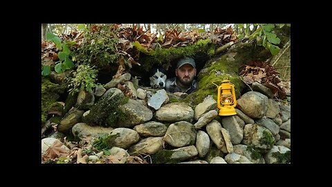 PRİMİTİVE STONE SHELTER BUILDING AND FISHING CAMP 2 DAYS - ASMR SOUND