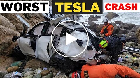 Video of Rescue shows Tesla Model Y Fell 250 Feet Down A Cliff in California's