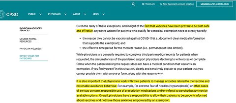 CPSO Recommends "medications...referral to psychotherapy" For Those Not Wanting Covid Vax