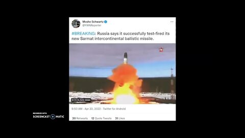 Russia Successfully Test Fires Its New Sarmat ICBM April 20th 2022! Video!