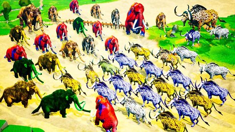 20 Giant Buffalo vs 20 Zombie woolly mammoth Ultimate Epic Battle on Space Attack