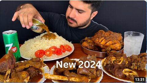 2024 EATING SPICY WHOLE CHICKEN CURRY+SPICY MUTTON CURRY+WHITE RICE+GREEN CHILLI || MUKBANG