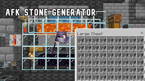 High Production AFK Stone/Cobblestone Generator With Auto-Miner Minecraft Bedrock 1.20