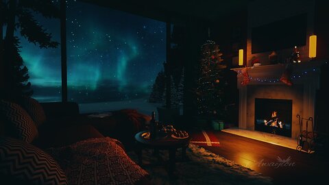 Cozy home + crackling fireplace + northern lights (Special Gift for you) 🎁 | Relaxing ASMR | Awayion
