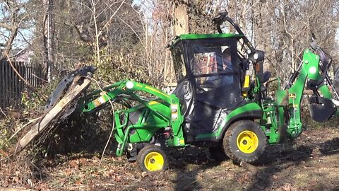 Grapple Tug o' War! Deere 1025R and Chain Link Fence! Tractor Time with Tim!
