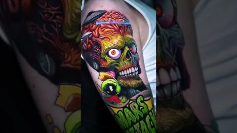 Mars Attack Arm Color Tattoo #shorts #tattoos #inked #youtubeshorts