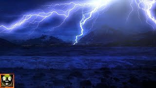 Powerful thunder with the sound of sea waves, strong lightning and strong lightning for sleep