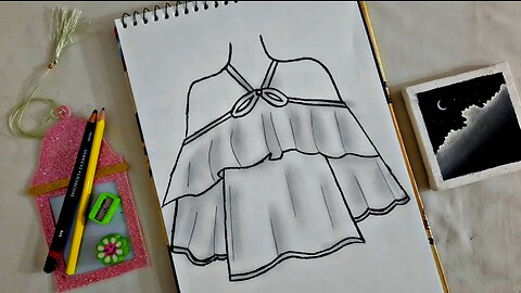 EASY DRESS DRAWING FOR BEGINNERS | FROCK DRAWING | DRESS DESIGN SKETCH