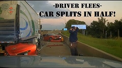 Lady flees from Traffic Stop - Slams into box truck splitting car in half! (Arkansas State Police)
