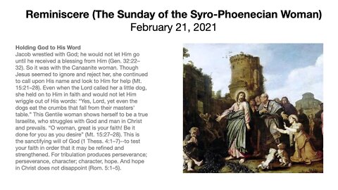 Reminiscere (The Sunday of the Syro-Phoenecian Woman) - February 21, 2021