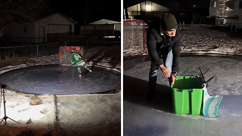 Creative dad makes the coolest DIY ice rink in the backyard
