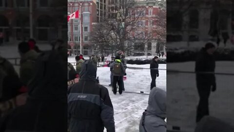 Canadian Trucker Convoy 2022 Veterans Take Down the Fence at The Monument