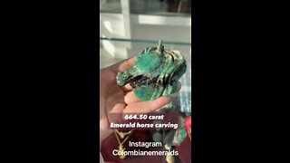 664.50 carat Hand carved equestrian horse head Colombian emerald sculpture