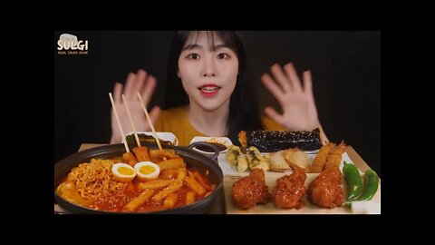 ASMR MUKBANG ASMRFOOD FRIED CHICKEN AND Tteokbokki EATING