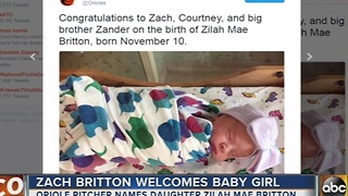 Orioles pitcher Zach Britton welcomes baby daughter