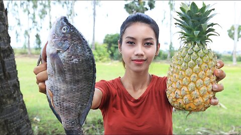 Cooking fresh Pineapple with fish recipe - Cooking skill