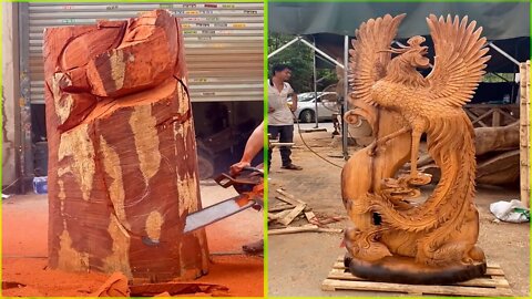 8 Beautiful woodworking , Wooden Dragon, Phoenix, Horse..., Wood Sculpture