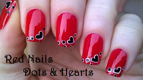 Red Heart Nail Art Using Dotting Tool