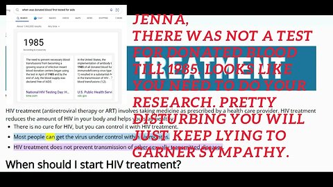 Jenna says there is a cure for HIV. More misinformation about AIDS/HIV. TRIGGER WARNING!! ⚠️⛔️⚠️⛔️