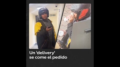 Captan a repartidor de comida comiéndose el pedido