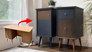 Turning an Old Desk into Mid-Century Modern Nightstands