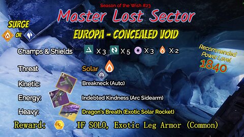 Destiny 2 Master Lost Sector: Europa - Concealed Void on my Stasis Warlock 5-27-24