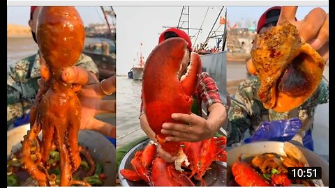 Chinese man eating seafood |Chinese fisherman eating seafood 🦞🍢