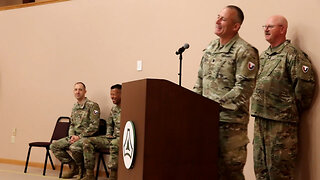Former company commander gives departing remarks during change-of-command ceremony