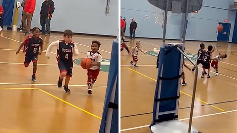 Little kid makes ridiculous basketball shot